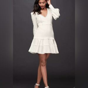 Bardot Crochet V-Neck Linen Blend Mini Dress W/Flounce Hem Size US 8 Color Ivory